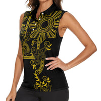 Filipino Sun Tribal Tattoo Women Sleeveless Polo Shirt Philippines Inspired Barong Simple Gold LT9 - Polynesian Pride