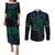 Filipino Sun Tribal Tattoo Couples Matching Puletasi and Long Sleeve Button Shirt Philippines Inspired Barong Blue Art