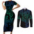 Filipino Sun Tribal Tattoo Couples Matching Short Sleeve Bodycon Dress and Long Sleeve Button Shirt Philippines Inspired Barong Blue Art