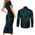 Filipino Sun Tribal Tattoo Couples Matching Short Sleeve Bodycon Dress and Long Sleeve Button Shirt Philippines Inspired Barong Blue Art