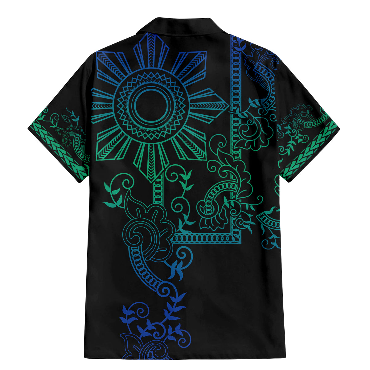 Filipino Sun Tribal Tattoo Family Matching Mermaid Dress and Hawaiian Shirt Philippines Inspired Barong Blue Art LT9 - Polynesian Pride