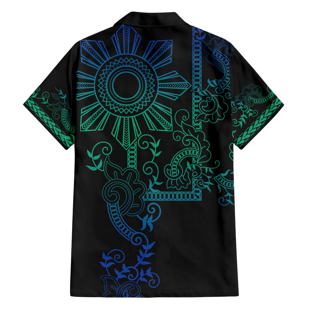 Filipino Sun Tribal Tattoo Family Matching Puletasi and Hawaiian Shirt Philippines Inspired Barong Blue Art LT9 - Polynesian Pride