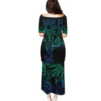 Filipino Sun Tribal Tattoo Family Matching Puletasi and Hawaiian Shirt Philippines Inspired Barong Blue Art LT9 - Polynesian Pride