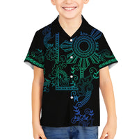 Filipino Sun Tribal Tattoo Family Matching Puletasi and Hawaiian Shirt Philippines Inspired Barong Blue Art LT9 Son's Shirt Blue - Polynesian Pride