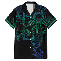Filipino Sun Tribal Tattoo Family Matching Short Sleeve Bodycon Dress and Hawaiian Shirt Philippines Inspired Barong Blue Art LT9 Dad's Shirt - Short Sleeve Blue - Polynesian Pride