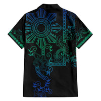 Filipino Sun Tribal Tattoo Family Matching Tank Maxi Dress and Hawaiian Shirt Philippines Inspired Barong Blue Art LT9 - Polynesian Pride