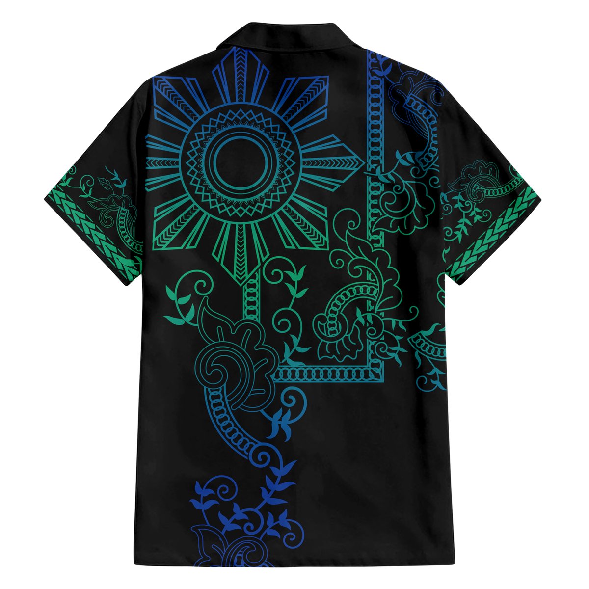 Filipino Sun Tribal Tattoo Hawaiian Shirt Philippines Inspired Barong Blue Art