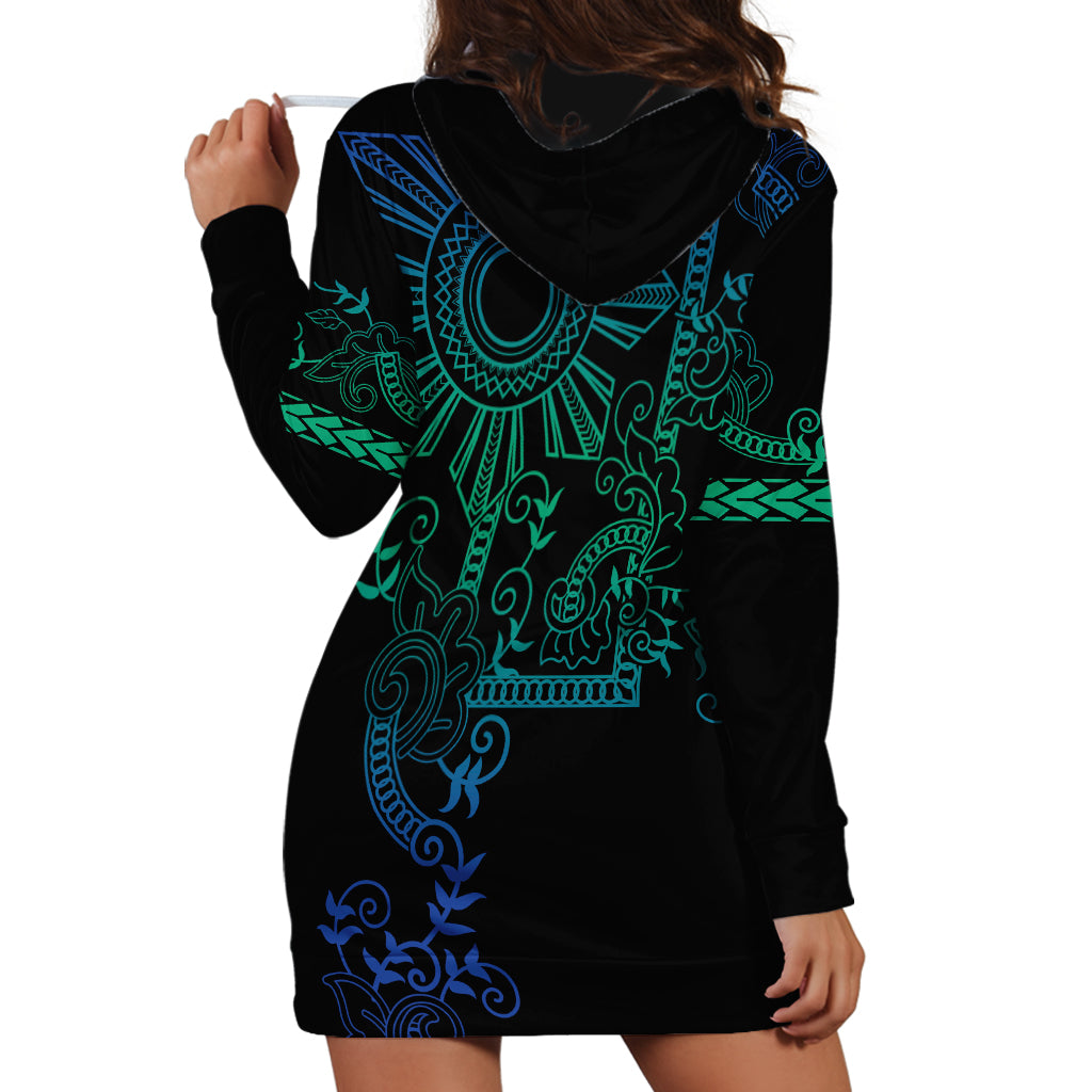 Filipino Sun Tribal Tattoo Hoodie Dress Philippines Inspired Barong Blue Art LT9 - Polynesian Pride