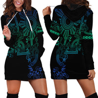Filipino Sun Tribal Tattoo Hoodie Dress Philippines Inspired Barong Blue Art LT9 - Polynesian Pride