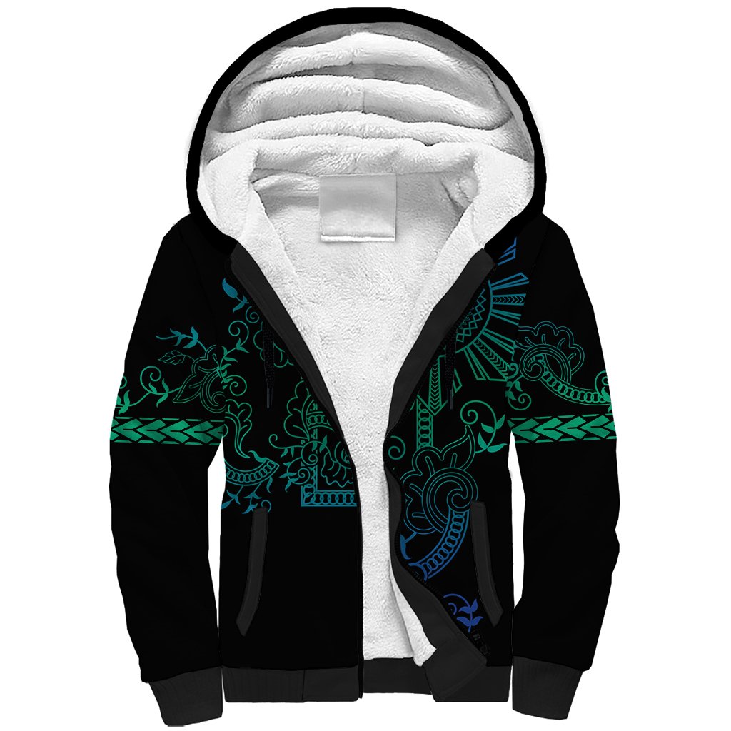 Filipino Sun Tribal Tattoo Sherpa Hoodie Philippines Inspired Barong Blue Art