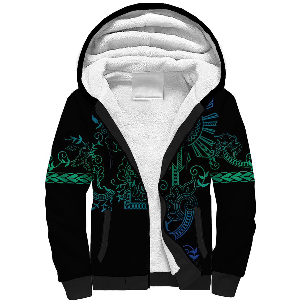 Filipino Sun Tribal Tattoo Sherpa Hoodie Philippines Inspired Barong Blue Art