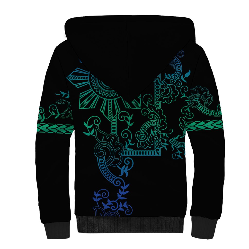 Filipino Sun Tribal Tattoo Sherpa Hoodie Philippines Inspired Barong Blue Art
