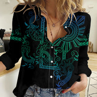 Filipino Sun Tribal Tattoo Women Casual Shirt Philippines Inspired Barong Blue Art LT9 Female Blue - Polynesian Pride