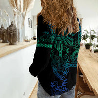 Filipino Sun Tribal Tattoo Women Casual Shirt Philippines Inspired Barong Blue Art LT9 - Polynesian Pride
