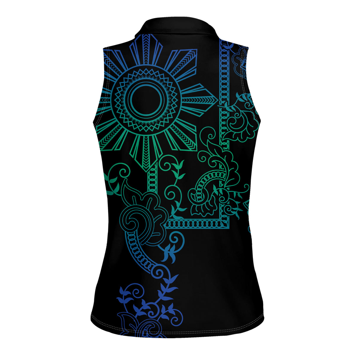 Filipino Sun Tribal Tattoo Women Sleeveless Polo Shirt Philippines Inspired Barong Blue Art LT9 - Polynesian Pride