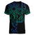Filipino Sun Tribal Tattoo Women V-Neck T-Shirt Philippines Inspired Barong Blue Art