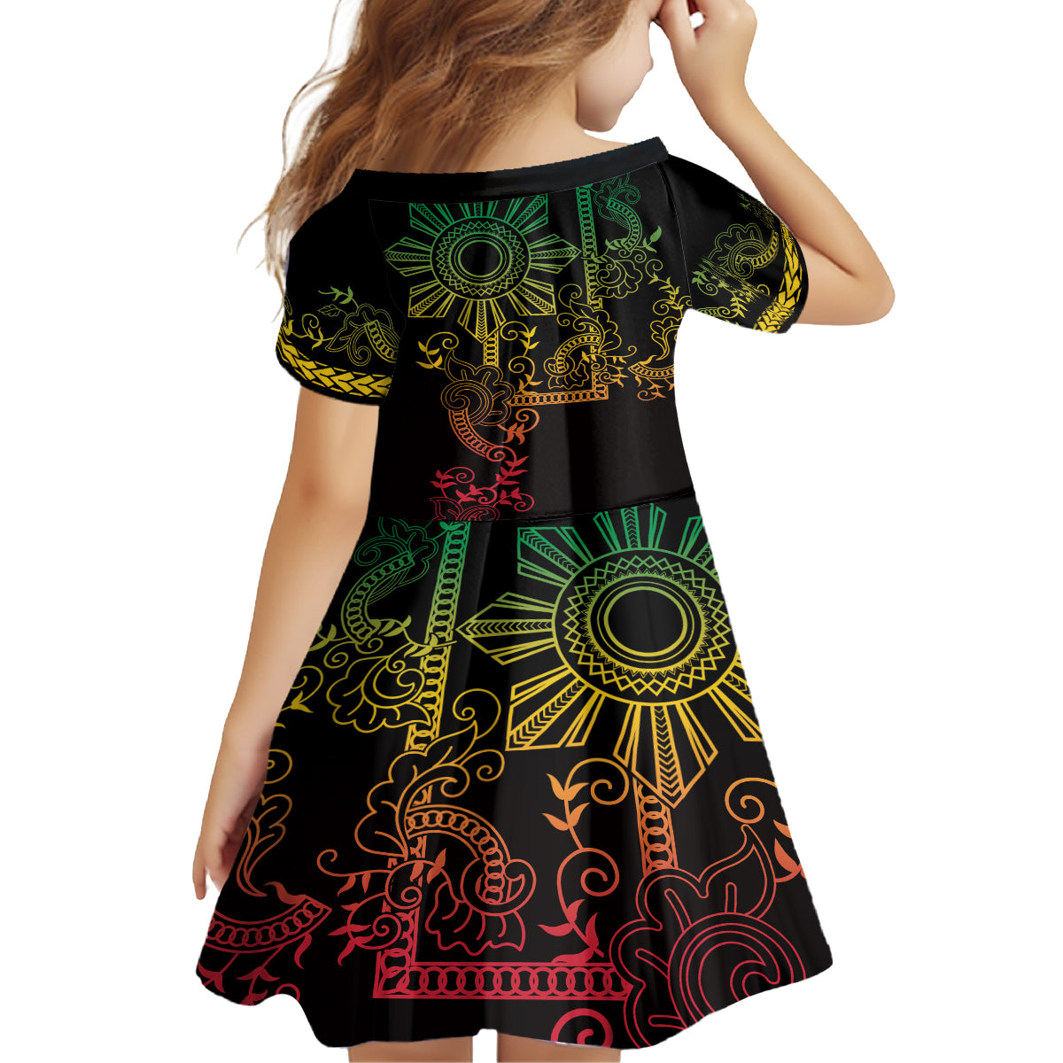 Filipino Sun Tribal Tattoo Family Matching Off The Shoulder Long Sleeve Dress and Hawaiian Shirt Philippines Inspired Barong Reggae Art LT9 - Polynesian Pride
