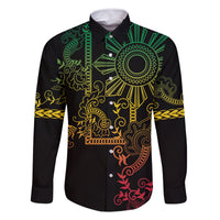 Filipino Sun Tribal Tattoo Family Matching Off The Shoulder Long Sleeve Dress and Hawaiian Shirt Philippines Inspired Barong Reggae Art LT9 Dad's Shirt - Long Sleeve Reggae - Polynesian Pride