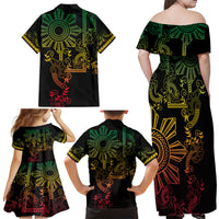 Filipino Sun Tribal Tattoo Family Matching Off Shoulder Maxi Dress and Hawaiian Shirt Philippines Inspired Barong Reggae Art LT9 - Polynesian Pride