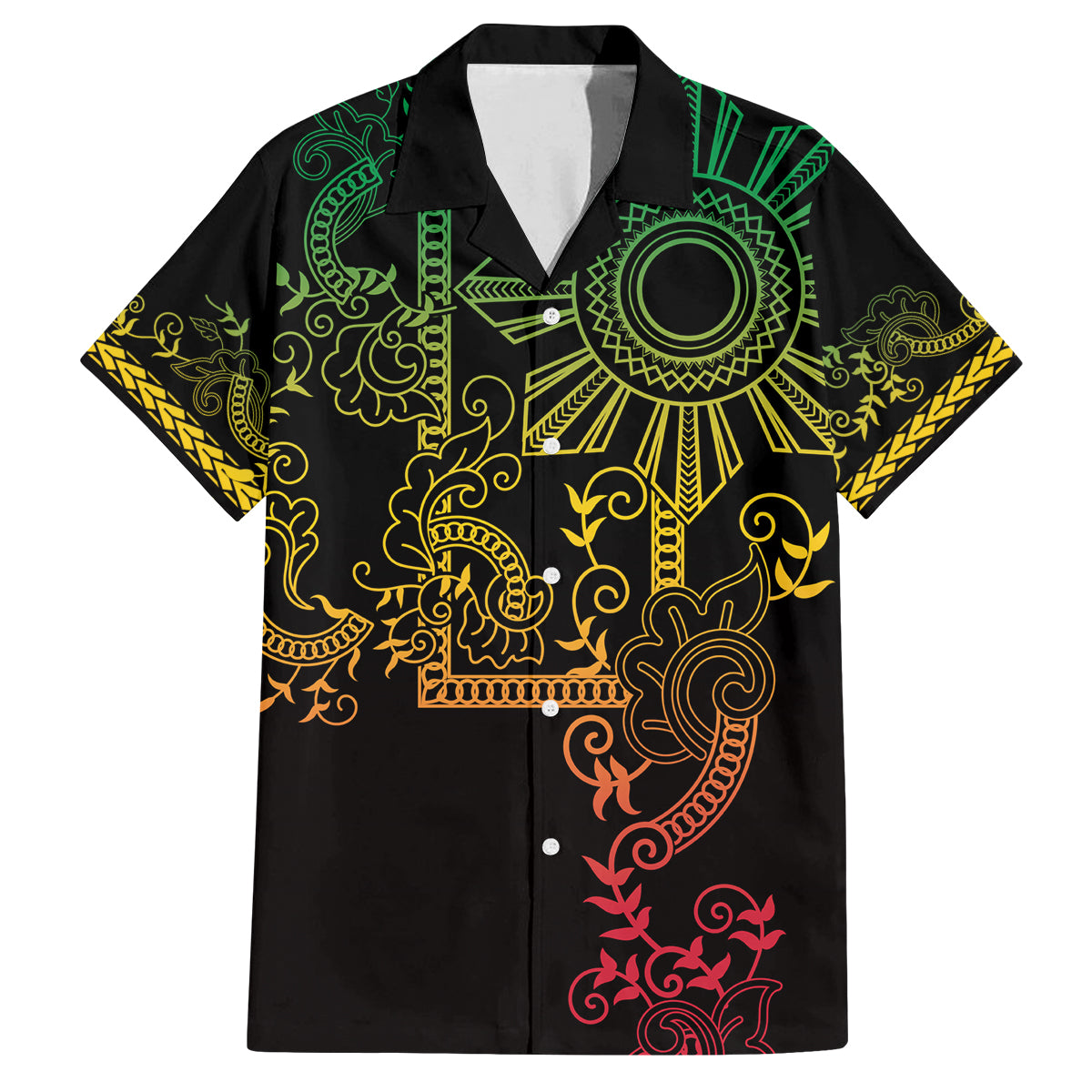 Filipino Sun Tribal Tattoo Family Matching Off Shoulder Maxi Dress and Hawaiian Shirt Philippines Inspired Barong Reggae Art LT9 Dad's Shirt - Short Sleeve Reggae - Polynesian Pride