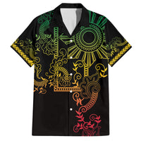 Filipino Sun Tribal Tattoo Family Matching Off Shoulder Maxi Dress and Hawaiian Shirt Philippines Inspired Barong Reggae Art LT9 Dad's Shirt - Short Sleeve Reggae - Polynesian Pride