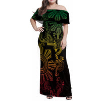 Filipino Sun Tribal Tattoo Family Matching Off Shoulder Maxi Dress and Hawaiian Shirt Philippines Inspired Barong Reggae Art LT9 Mom's Dress Reggae - Polynesian Pride