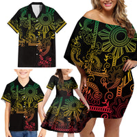Filipino Sun Tribal Tattoo Family Matching Off Shoulder Short Dress and Hawaiian Shirt Philippines Inspired Barong Reggae Art LT9 - Polynesian Pride