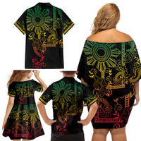 Filipino Sun Tribal Tattoo Family Matching Off Shoulder Short Dress and Hawaiian Shirt Philippines Inspired Barong Reggae Art LT9 - Polynesian Pride