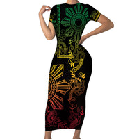 Filipino Sun Tribal Tattoo Family Matching Short Sleeve Bodycon Dress and Hawaiian Shirt Philippines Inspired Barong Reggae Art LT9 Mom's Dress Reggae - Polynesian Pride