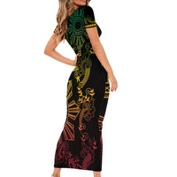 Filipino Sun Tribal Tattoo Family Matching Short Sleeve Bodycon Dress and Hawaiian Shirt Philippines Inspired Barong Reggae Art LT9 - Polynesian Pride