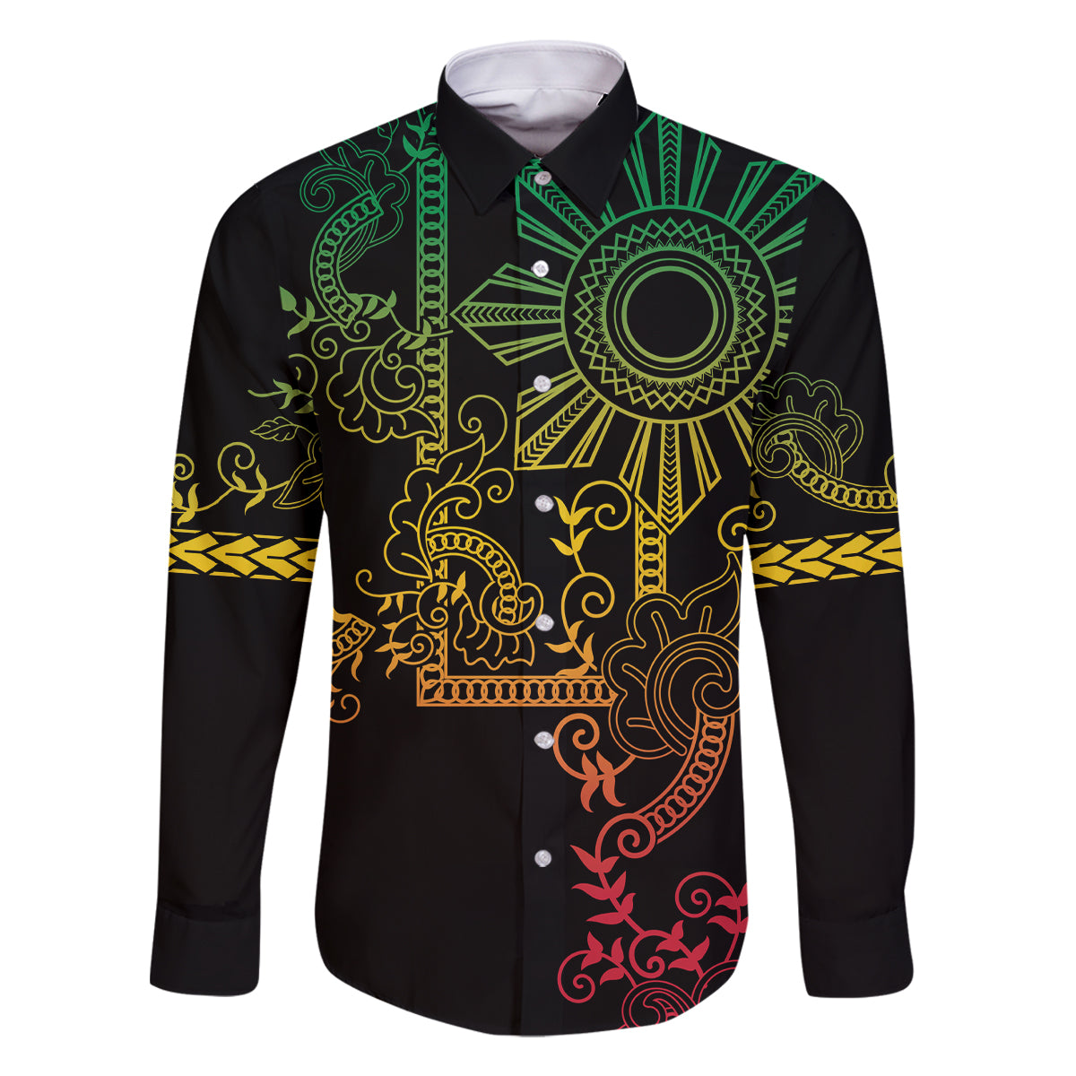 Filipino Sun Tribal Tattoo Family Matching Tank Maxi Dress and Hawaiian Shirt Philippines Inspired Barong Reggae Art LT9 Dad's Shirt - Long Sleeve Reggae - Polynesian Pride