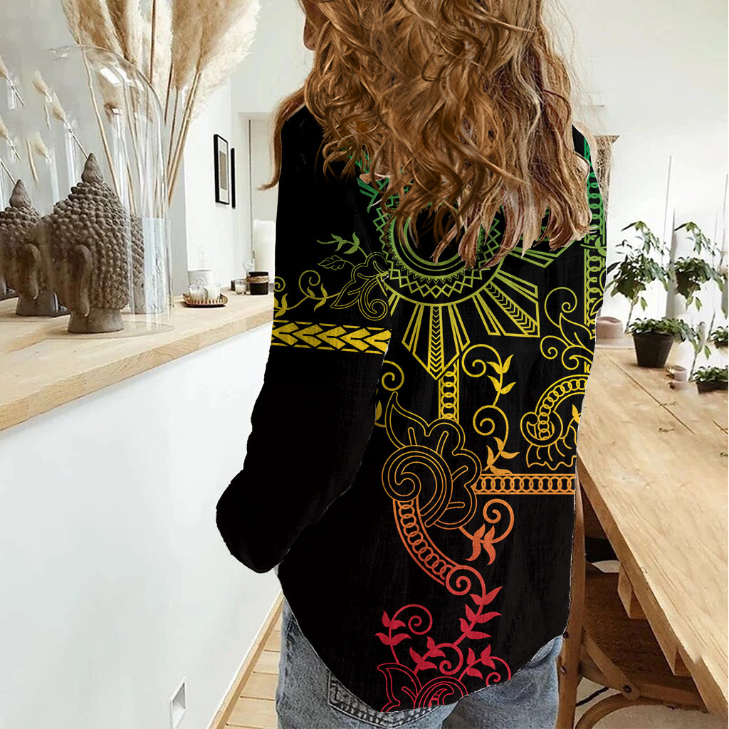 Filipino Sun Tribal Tattoo Women Casual Shirt Philippines Inspired Barong Reggae Art LT9 - Polynesian Pride