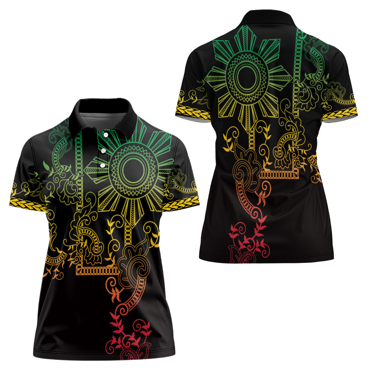 Filipino Sun Tribal Tattoo Women Polo Shirt Philippines Inspired Barong Reggae Art LT9 - Polynesian Pride