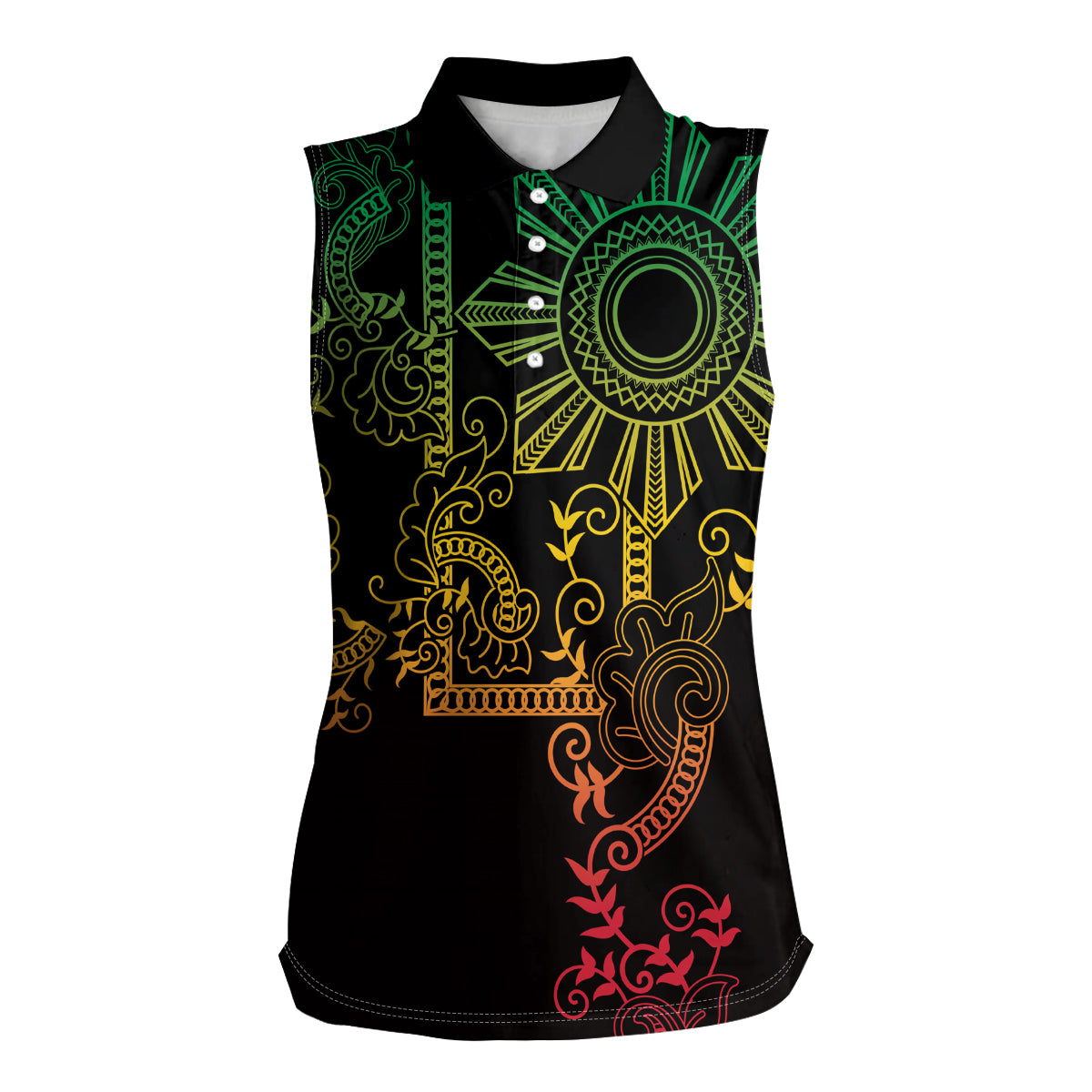 Filipino Sun Tribal Tattoo Women Sleeveless Polo Shirt Philippines Inspired Barong Reggae Art LT9 Female Reggae - Polynesian Pride