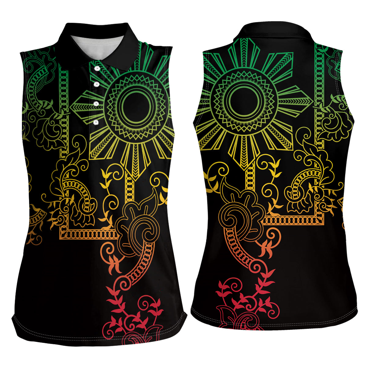Filipino Sun Tribal Tattoo Women Sleeveless Polo Shirt Philippines Inspired Barong Reggae Art LT9 - Polynesian Pride
