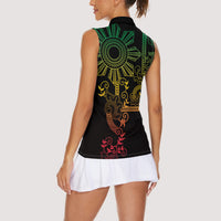 Filipino Sun Tribal Tattoo Women Sleeveless Polo Shirt Philippines Inspired Barong Reggae Art LT9 - Polynesian Pride