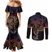 Filipino Sun Tribal Tattoo Couples Matching Mermaid Dress and Long Sleeve Button Shirt Philippines Inspired Barong Pink Art LT9 - Polynesian Pride