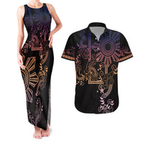 Filipino Sun Tribal Tattoo Couples Matching Tank Maxi Dress and Hawaiian Shirt Philippines Inspired Barong Pink Art LT9 Pink - Polynesian Pride