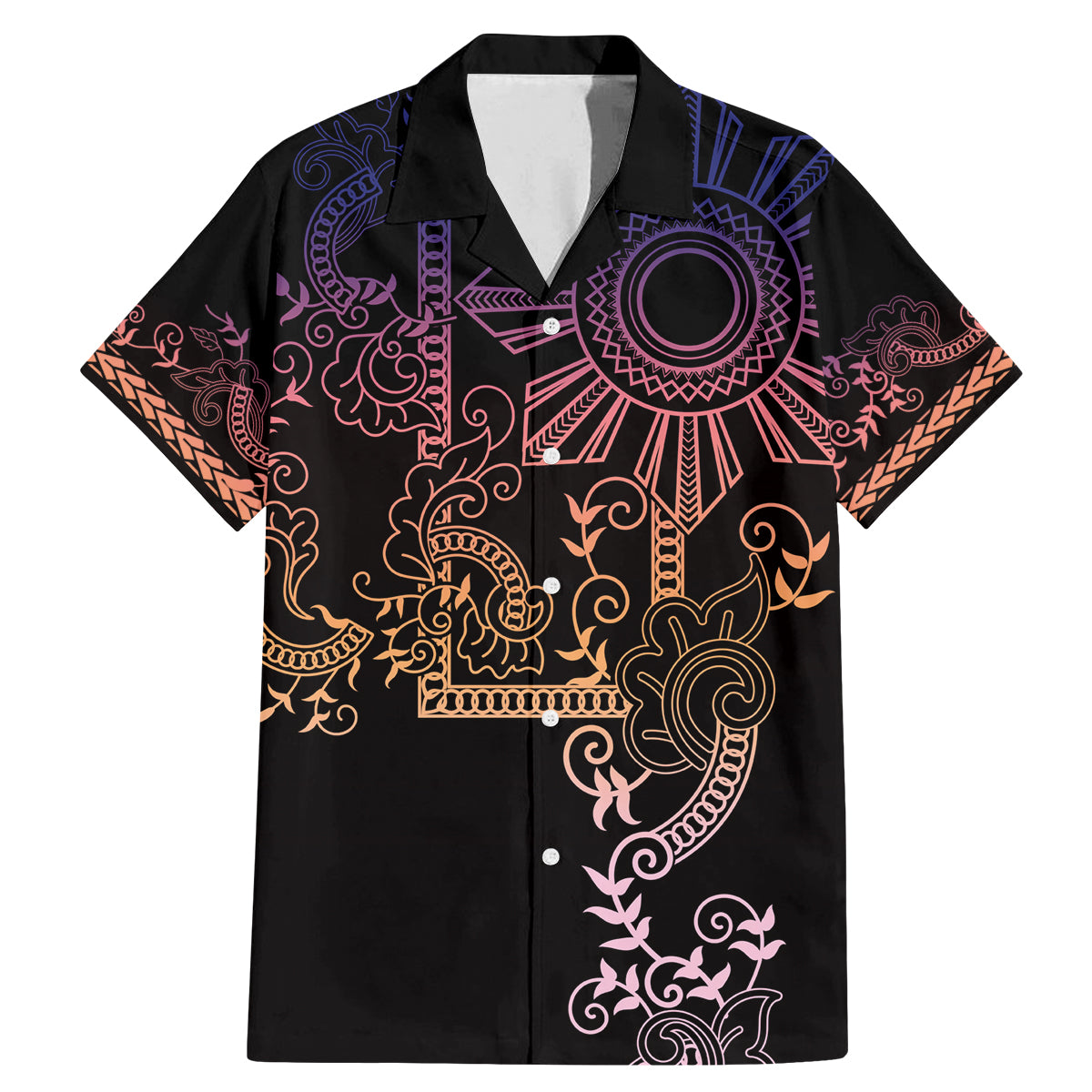 Filipino Sun Tribal Tattoo Family Matching Mermaid Dress and Hawaiian Shirt Philippines Inspired Barong Pink Art LT9 Dad's Shirt - Short Sleeve Pink - Polynesian Pride
