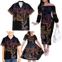 Filipino Sun Tribal Tattoo Family Matching Off The Shoulder Long Sleeve Dress and Hawaiian Shirt Philippines Inspired Barong Pink Art LT9 - Polynesian Pride