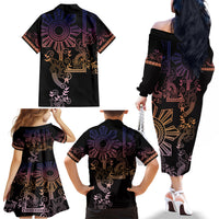 Filipino Sun Tribal Tattoo Family Matching Off The Shoulder Long Sleeve Dress and Hawaiian Shirt Philippines Inspired Barong Pink Art LT9 - Polynesian Pride