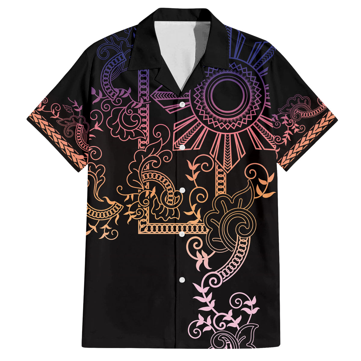 Filipino Sun Tribal Tattoo Family Matching Off Shoulder Short Dress and Hawaiian Shirt Philippines Inspired Barong Pink Art LT9 Dad's Shirt - Short Sleeve Pink - Polynesian Pride