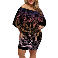 Filipino Sun Tribal Tattoo Family Matching Off Shoulder Short Dress and Hawaiian Shirt Philippines Inspired Barong Pink Art LT9 Mom's Dress Pink - Polynesian Pride