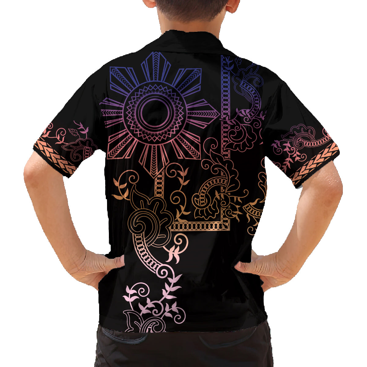 Filipino Sun Tribal Tattoo Family Matching Puletasi and Hawaiian Shirt Philippines Inspired Barong Pink Art LT9 - Polynesian Pride