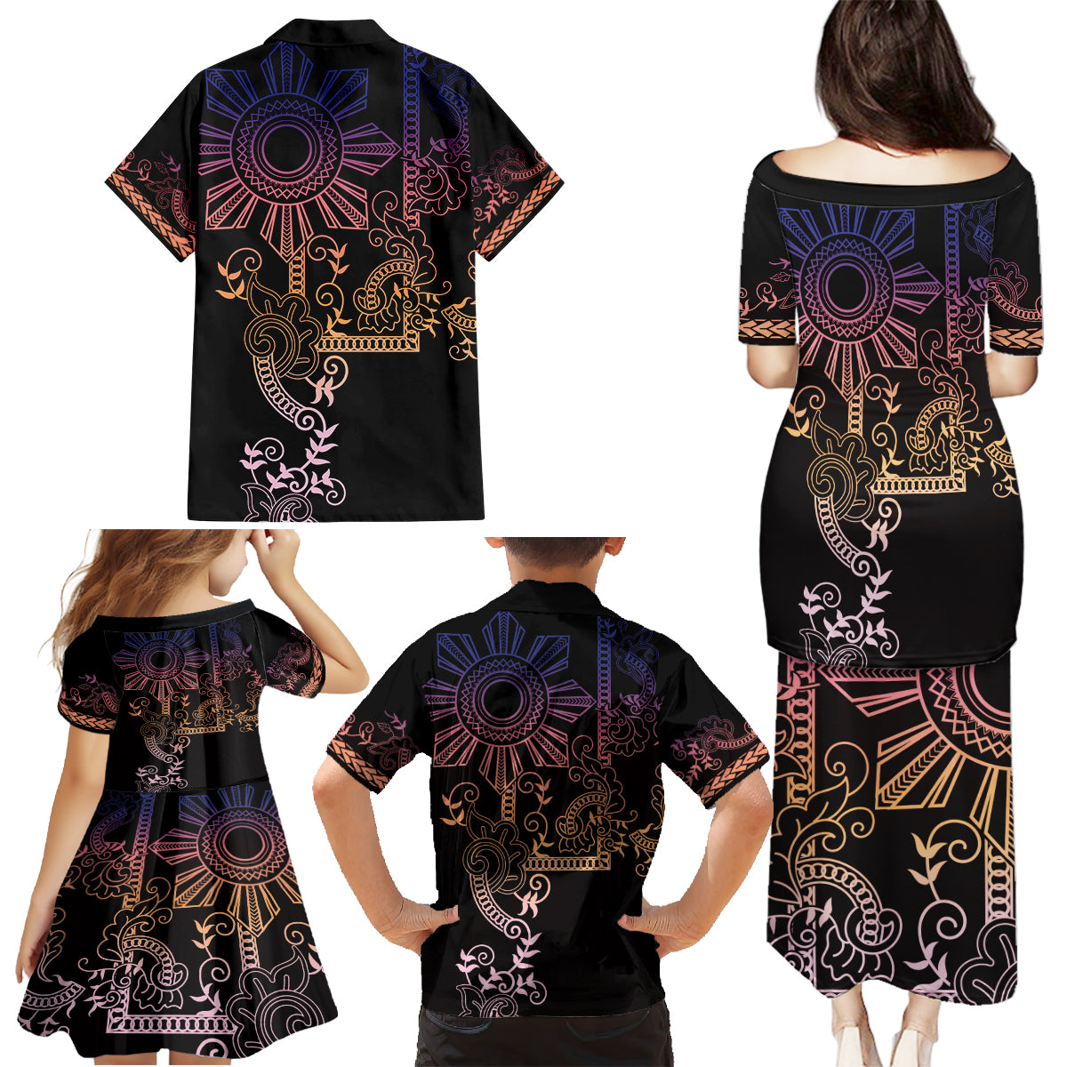 Filipino Sun Tribal Tattoo Family Matching Puletasi and Hawaiian Shirt Philippines Inspired Barong Pink Art LT9 - Polynesian Pride