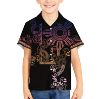 Filipino Sun Tribal Tattoo Family Matching Puletasi and Hawaiian Shirt Philippines Inspired Barong Pink Art LT9 Son's Shirt Pink - Polynesian Pride