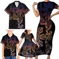 Filipino Sun Tribal Tattoo Family Matching Short Sleeve Bodycon Dress and Hawaiian Shirt Philippines Inspired Barong Pink Art LT9 - Polynesian Pride