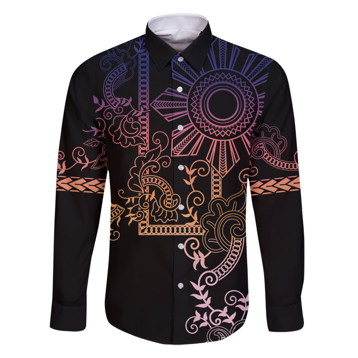 Filipino Sun Tribal Tattoo Family Matching Short Sleeve Bodycon Dress and Hawaiian Shirt Philippines Inspired Barong Pink Art LT9 Dad's Shirt - Long Sleeve Pink - Polynesian Pride