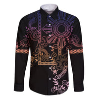 Filipino Sun Tribal Tattoo Family Matching Short Sleeve Bodycon Dress and Hawaiian Shirt Philippines Inspired Barong Pink Art LT9 Dad's Shirt - Long Sleeve Pink - Polynesian Pride