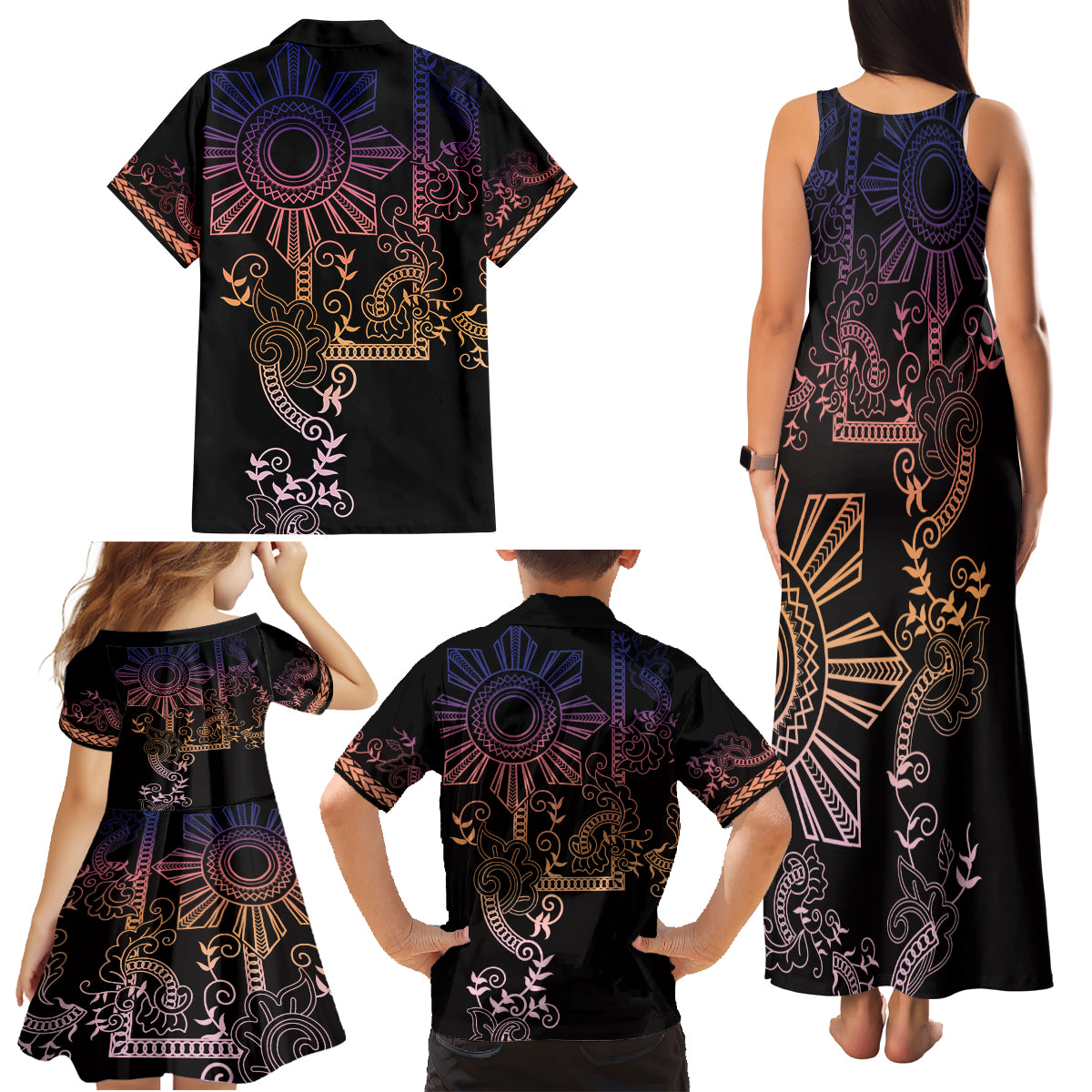 Filipino Sun Tribal Tattoo Family Matching Tank Maxi Dress and Hawaiian Shirt Philippines Inspired Barong Pink Art LT9 - Polynesian Pride